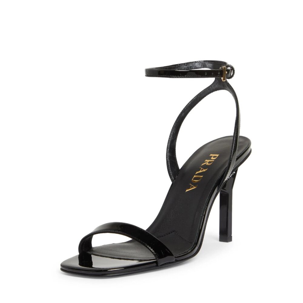 NWT Prada Ankle Strap Sandals Black Patent Leather Single Toe Strap Sz 36